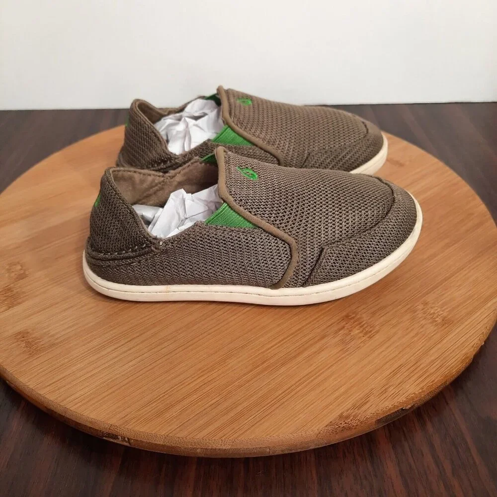 Olukai Nohea Mesh Kids Size 11C Shoes Brown Green Slip On Beach Water Sneakers